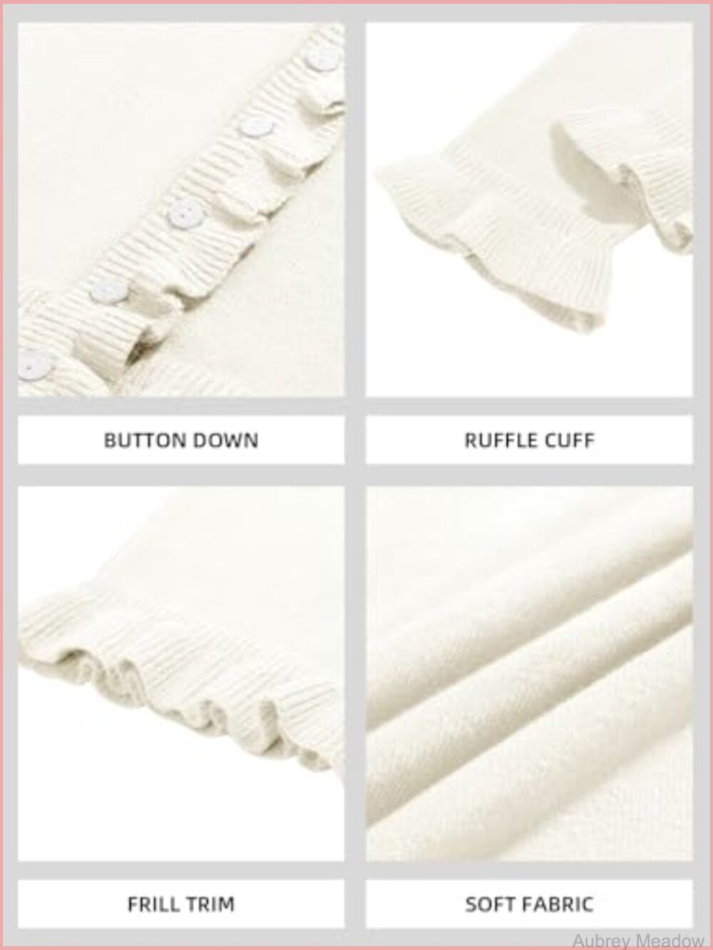 Ruffle Cardigan Sweater Button Up Crew Neck Long Sleeve Cropped Cute Knit Top - Picture 5 of 7
